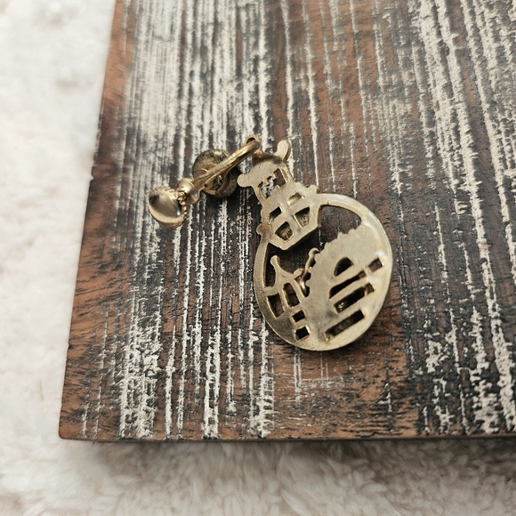 Ancient Chinese Zhou armor Warrior Samurai Japan Gold Tone Jade Stone Earrings - Picture 4 of 12